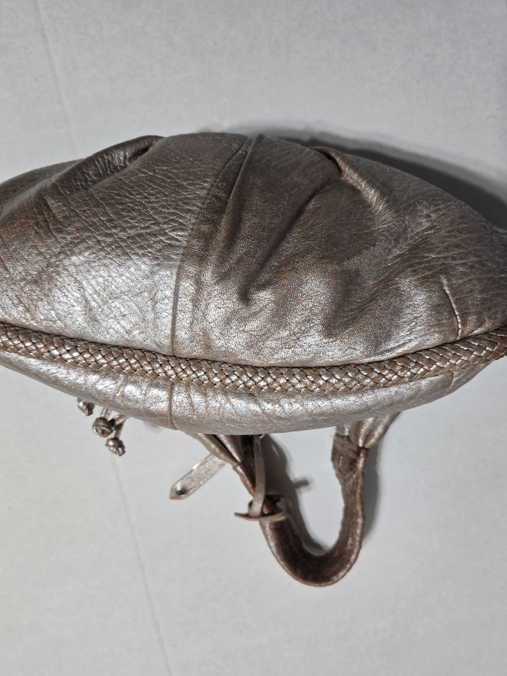 Cole Haan Metallic Champagne Pebbled Hobo Shoulder Bag Tassel & Bag Charm - Picture 7 of 9
